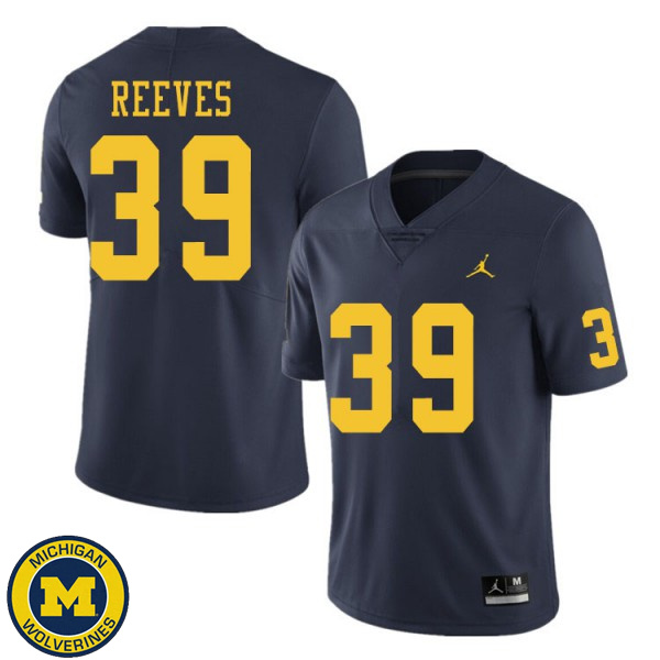 Men University of Michigan #39 Lawrence Reeves Navy Embroidery Jersey